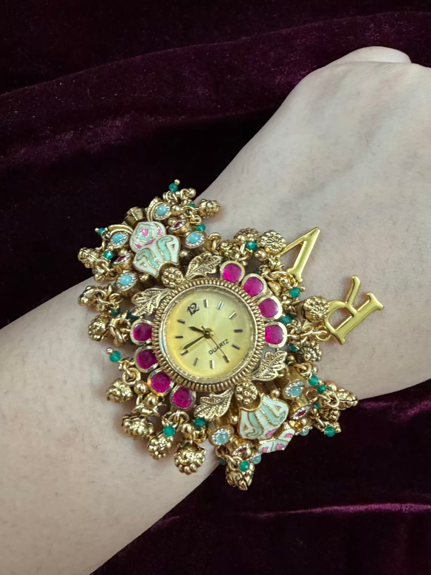 Pink Kundan Premium Gold Maharani Watch Design Heritage Bracelet