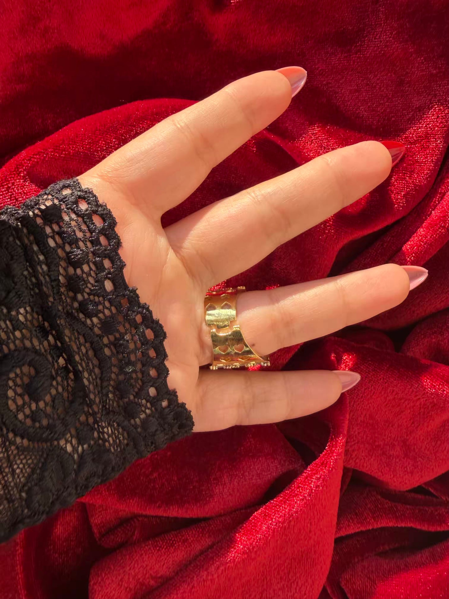 Layered Round Crown Crystal 18K Gold Plated Statement Ring Adjustable