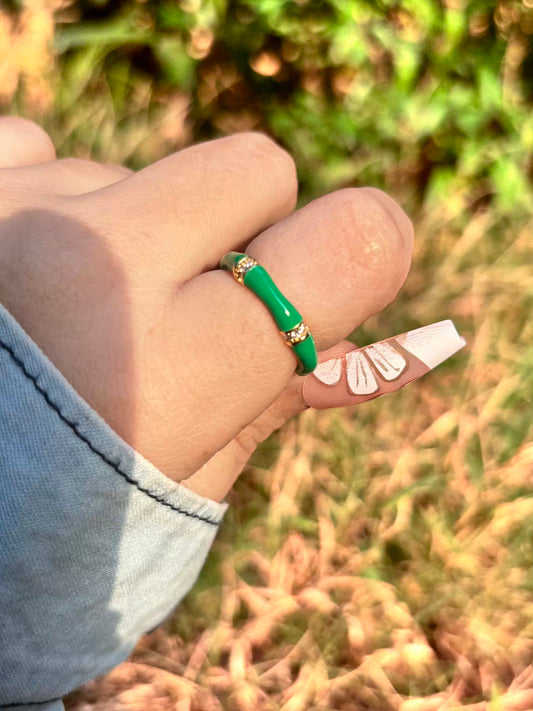 Green Bamboo Band Ring - Adjustable