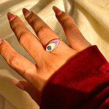 Load image into Gallery viewer, Pink Blue Evil Eye Studded Ring ( Gold )
