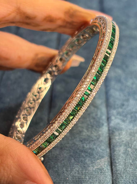 Emerald Green Luxury Rhodium Plated Bracelet ( Prepaid Only )
