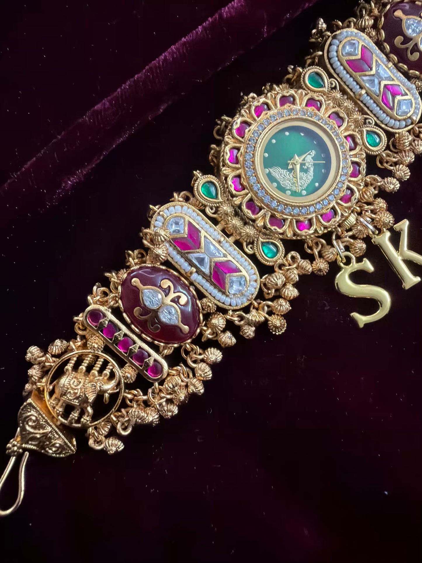 Green Peacock Dial  Maharani Kundan Watch Design Heritage Bracelet