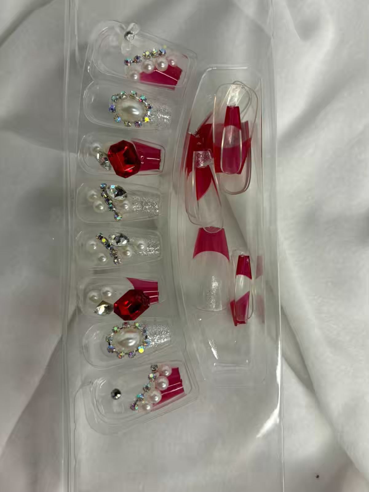 Maroon Stone Shimmery Fancy Party Bridal Press On Nails ( Set of 24 )
