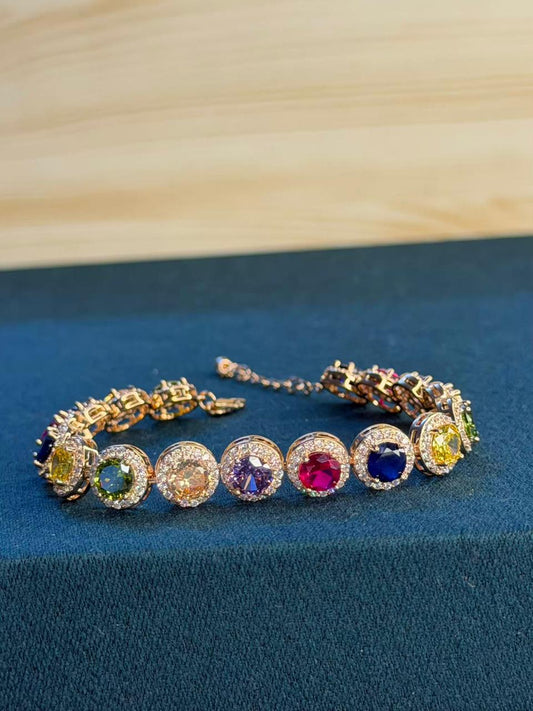 Multicolour Round Shape Stones Rose Gold Plated Tennis Bracelet