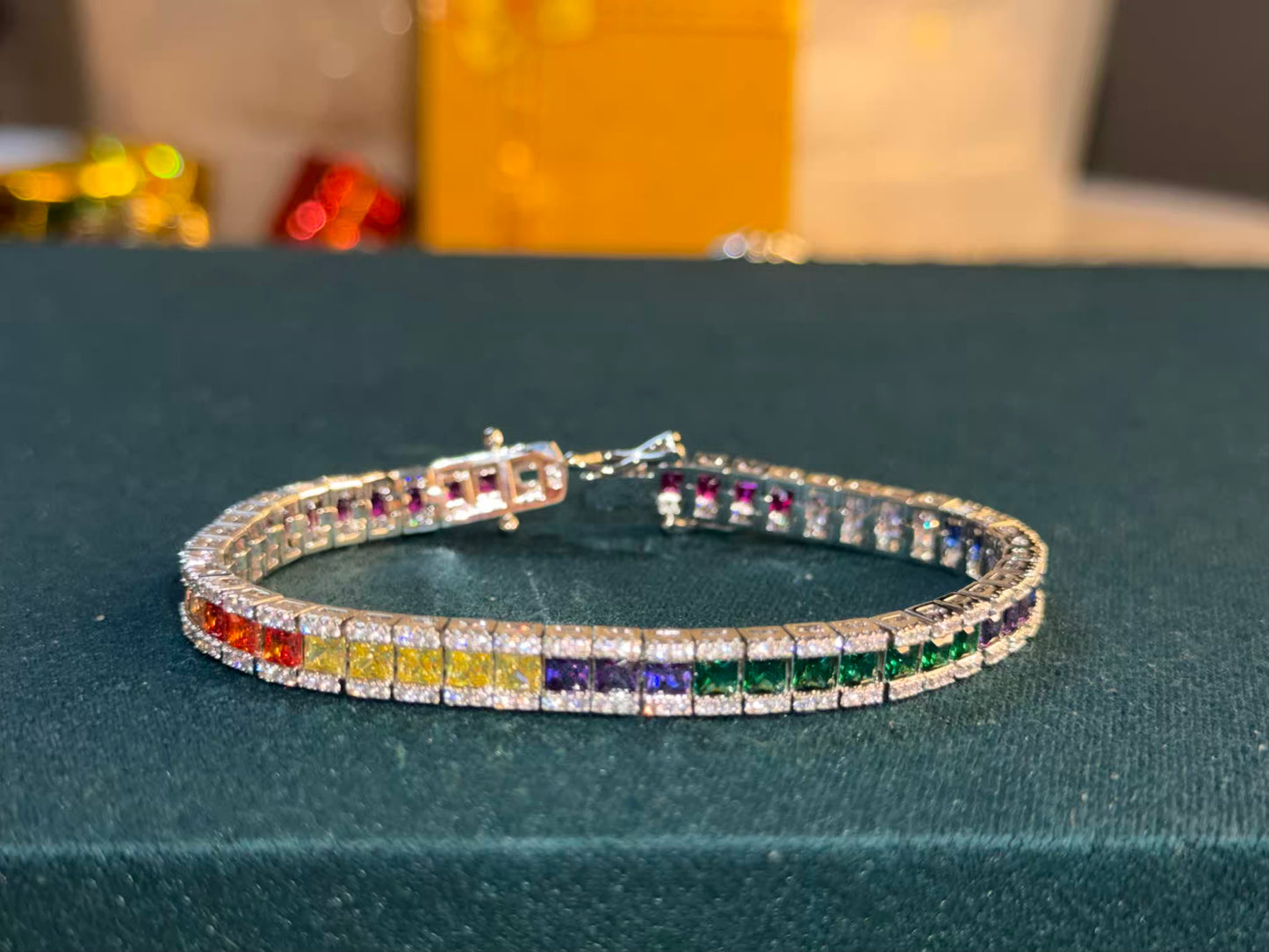 Multicoloured Rainbow Sparkle Premium Rhodium Silver Plated Tennis Bracelet