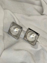 Load image into Gallery viewer, Silver Box Pearl Earrings Studs - Silver Plated
