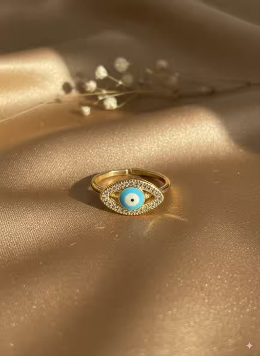 Sky blue  Evil Eye  Gold Plated Premium Ring (Adjustable)