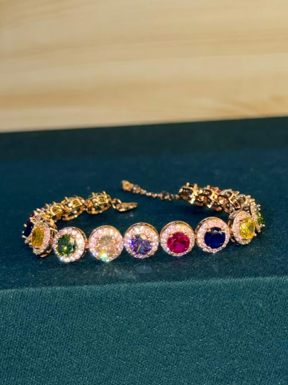 Multicolour Round Shape Stones Rose Gold Plated Tennis Bracelet