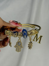 Load image into Gallery viewer, Pandora Charms Blue Hamsa Bracelet With Customised Initial (Gold)
