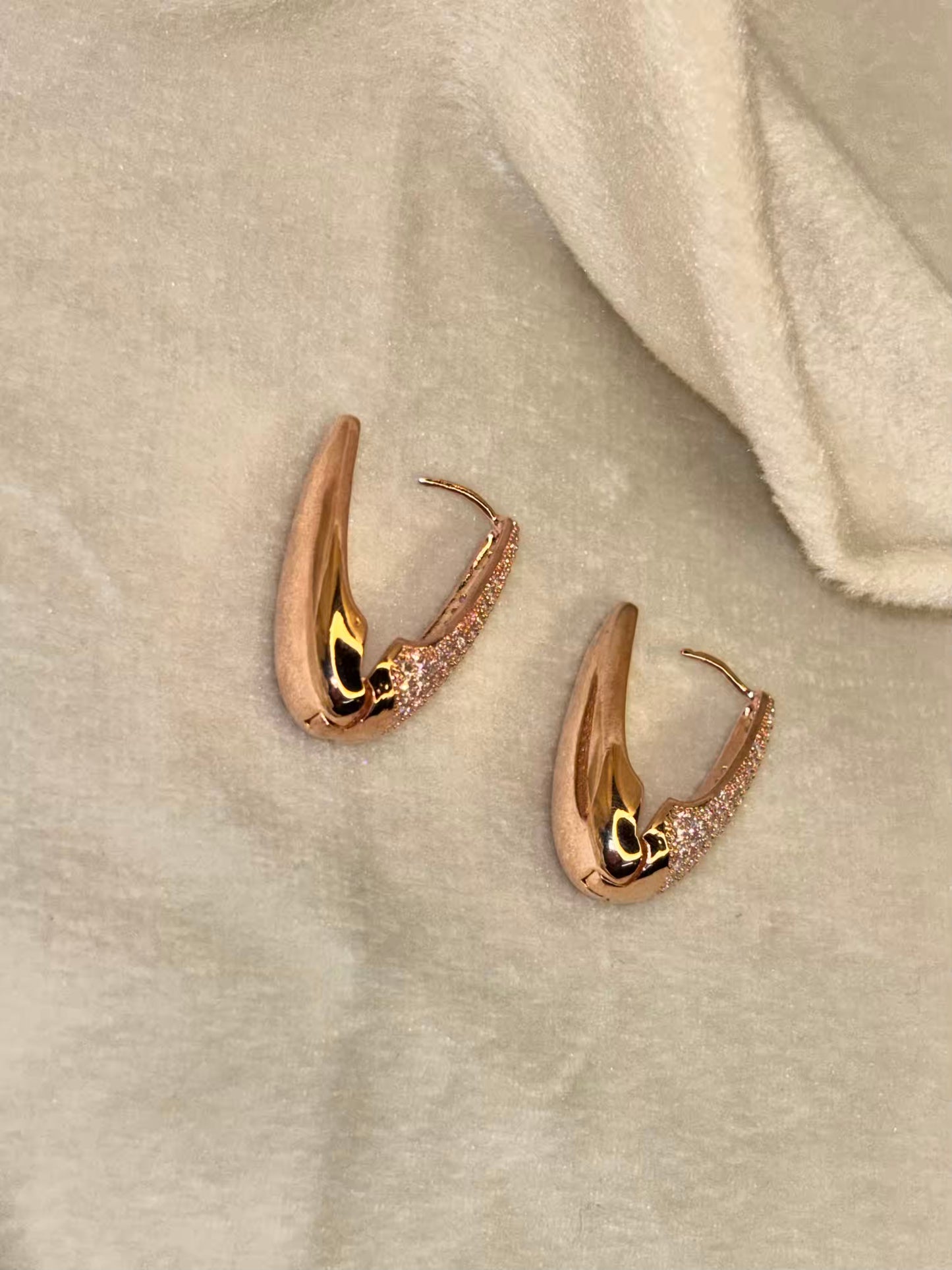 Diamonds Loaded Long Huggies Earrings Studs - Rose Plated