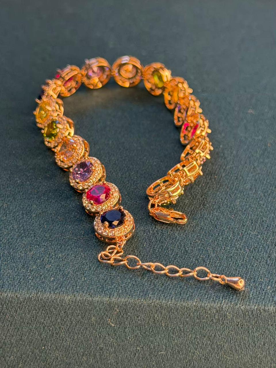 Multicolour Round Shape Stones Rose Gold Plated Tennis Bracelet