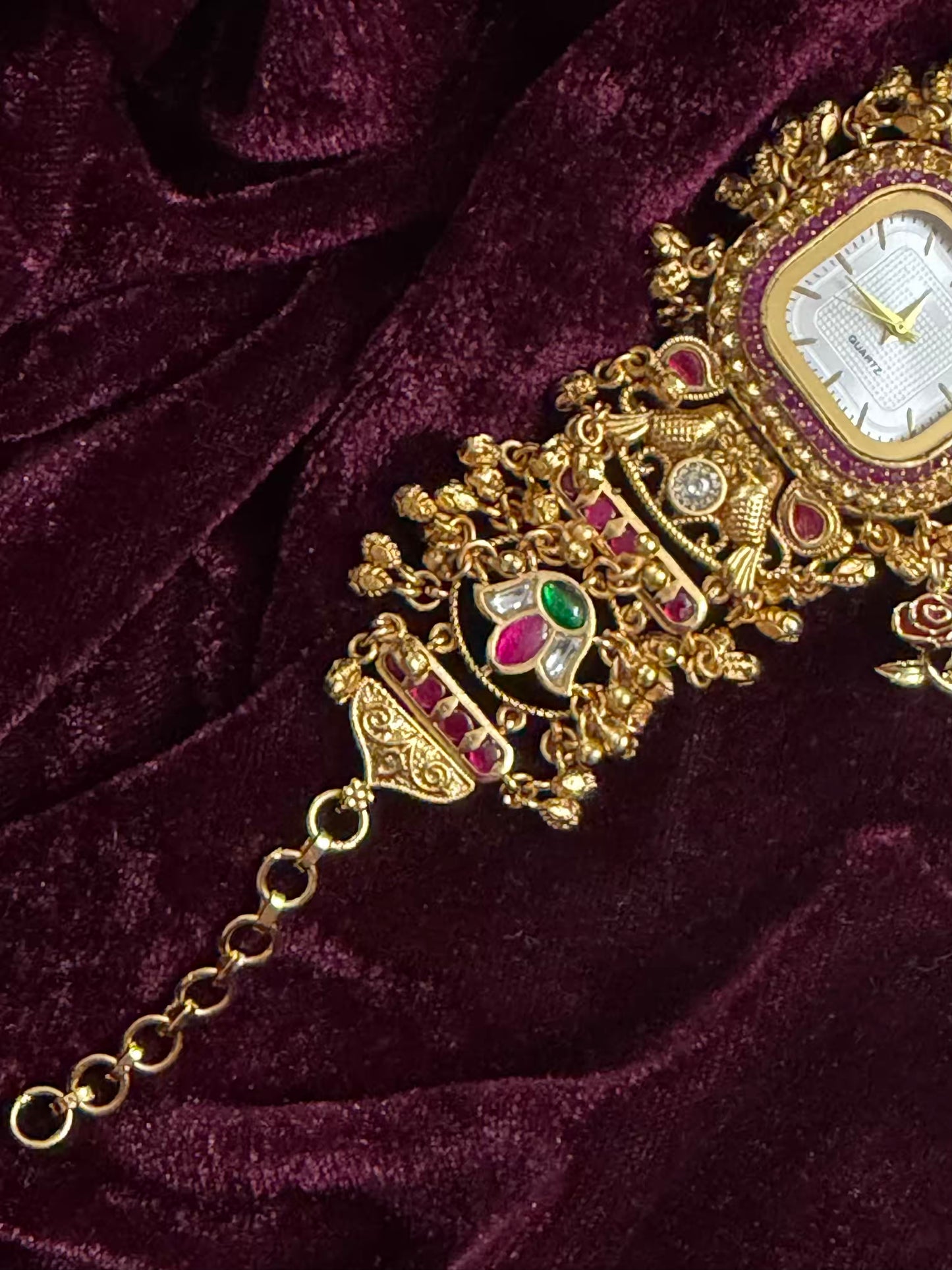 Square Dial Maharani Watch Heritage Bracelet with Skates and Rose ( Add your initial FREE )