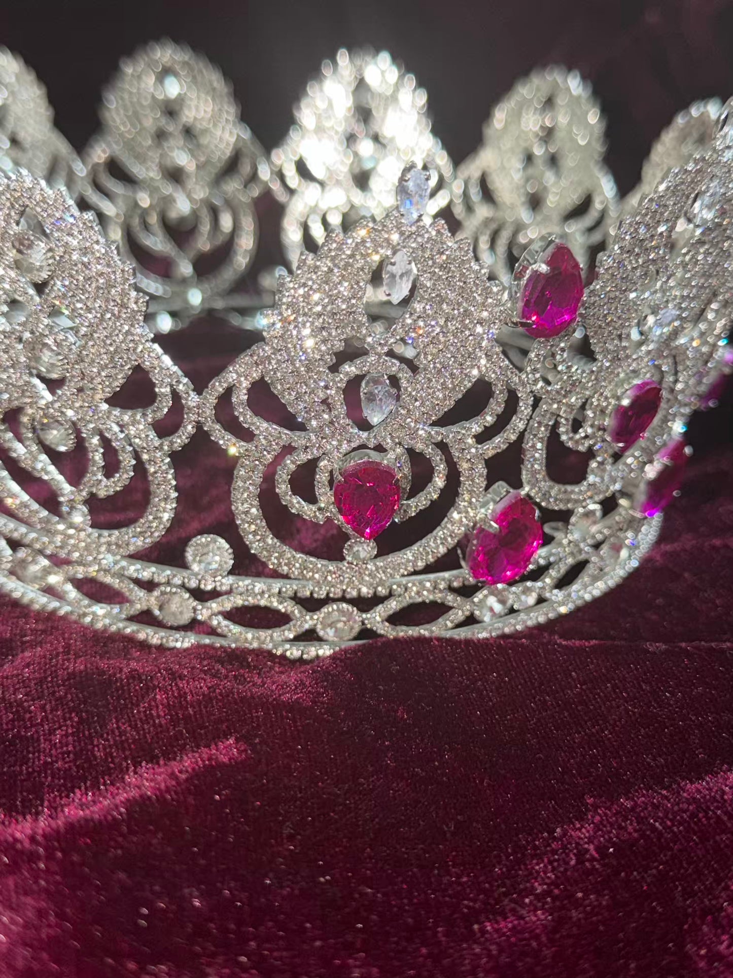 Pink Ruby Queen Crown - Silver Plated