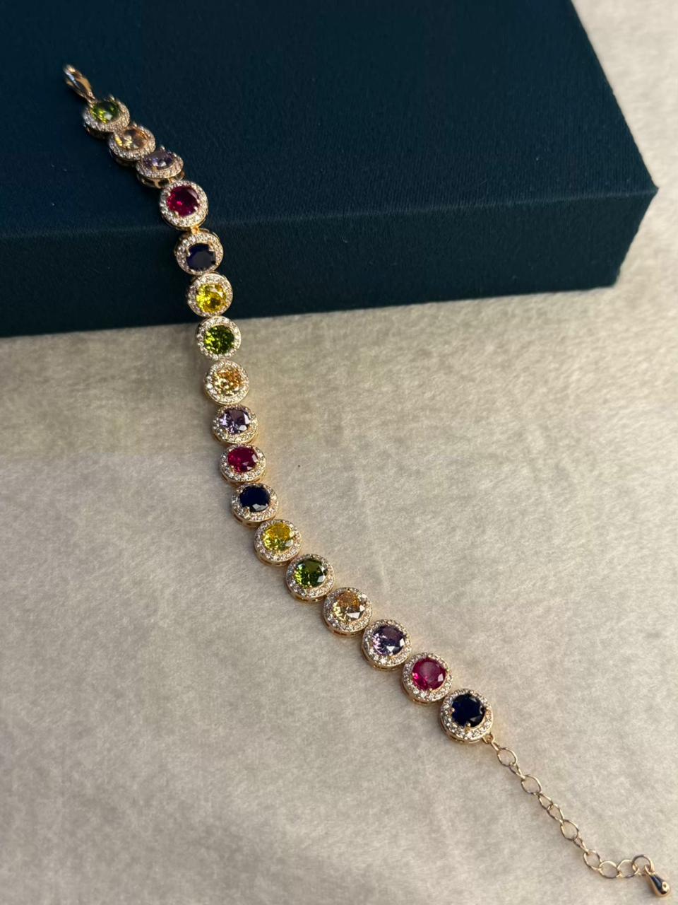 Multicolour Round Shape Stones Rose Gold Plated Tennis Bracelet