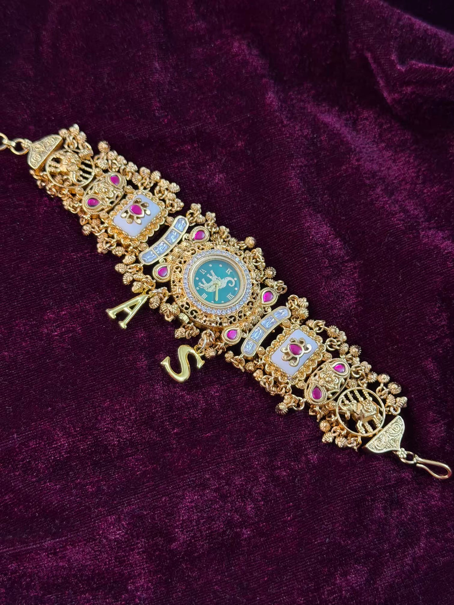 Green Dial Elephant Dial Maharani Watch Design Heritage Bracelet (Customise Initial )