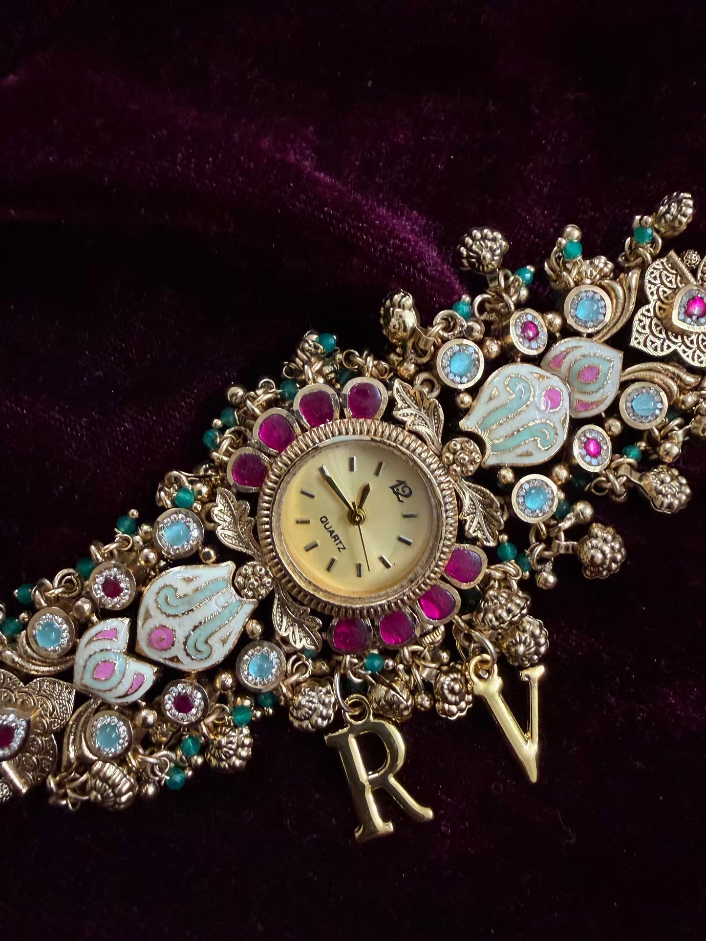 Pink Kundan Premium Gold Maharani Watch Design Heritage Bracelet