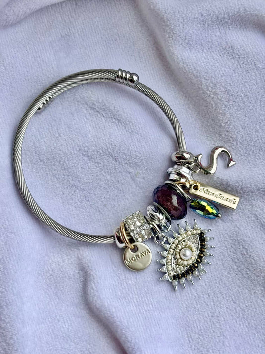 Pandora Charms Evil Eye Bracelet With Customised Initial  ( Silver )