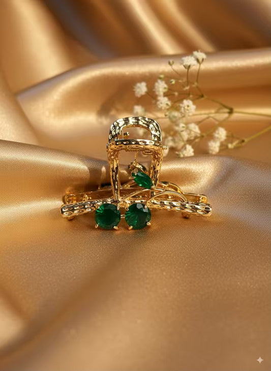 Green Cherry Premium Claw Clip - Gold Plated