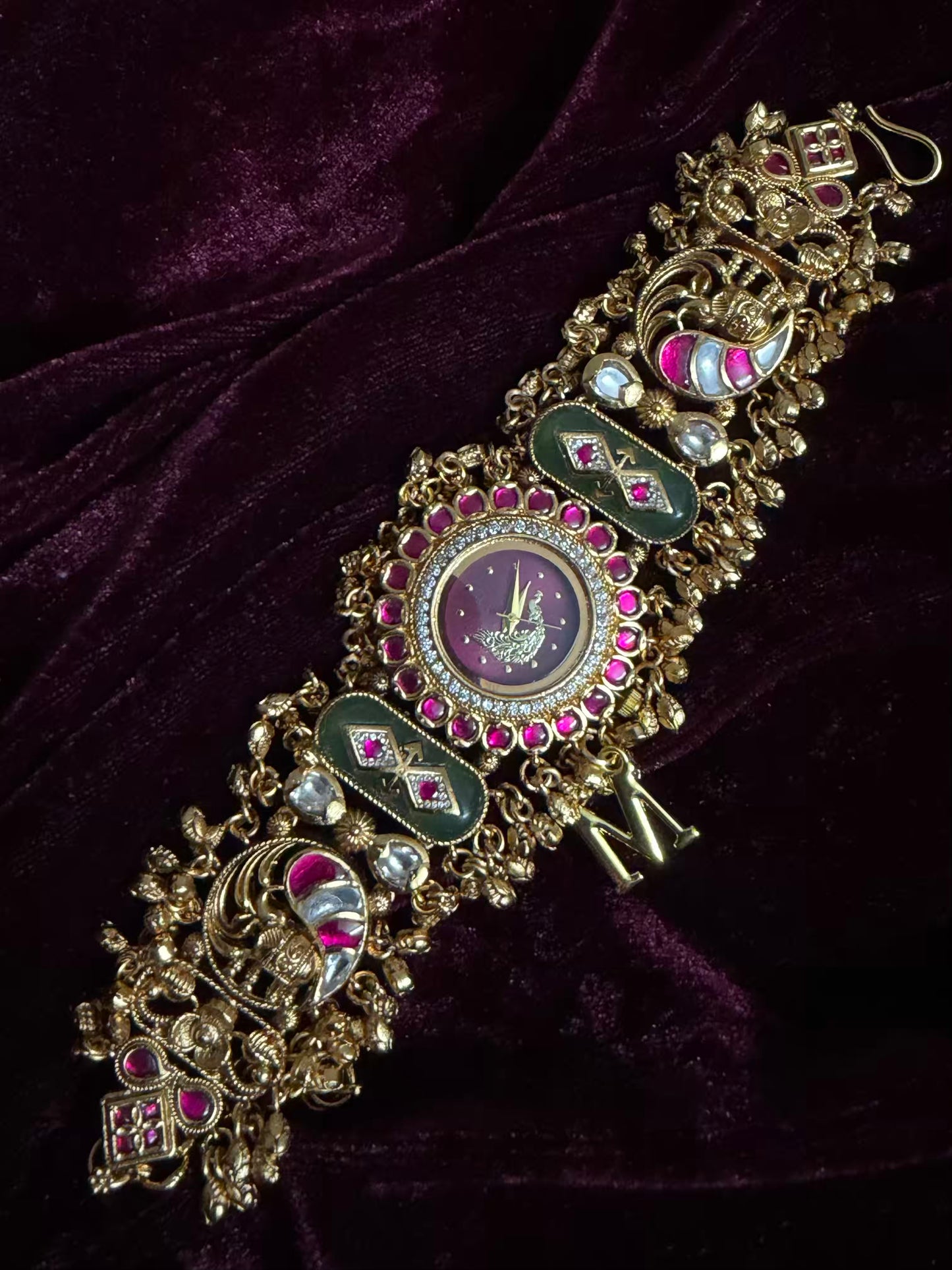 Burgundy Peacock Dial Maharani Watch Design Heritage Bracelet ( Limited Edition )