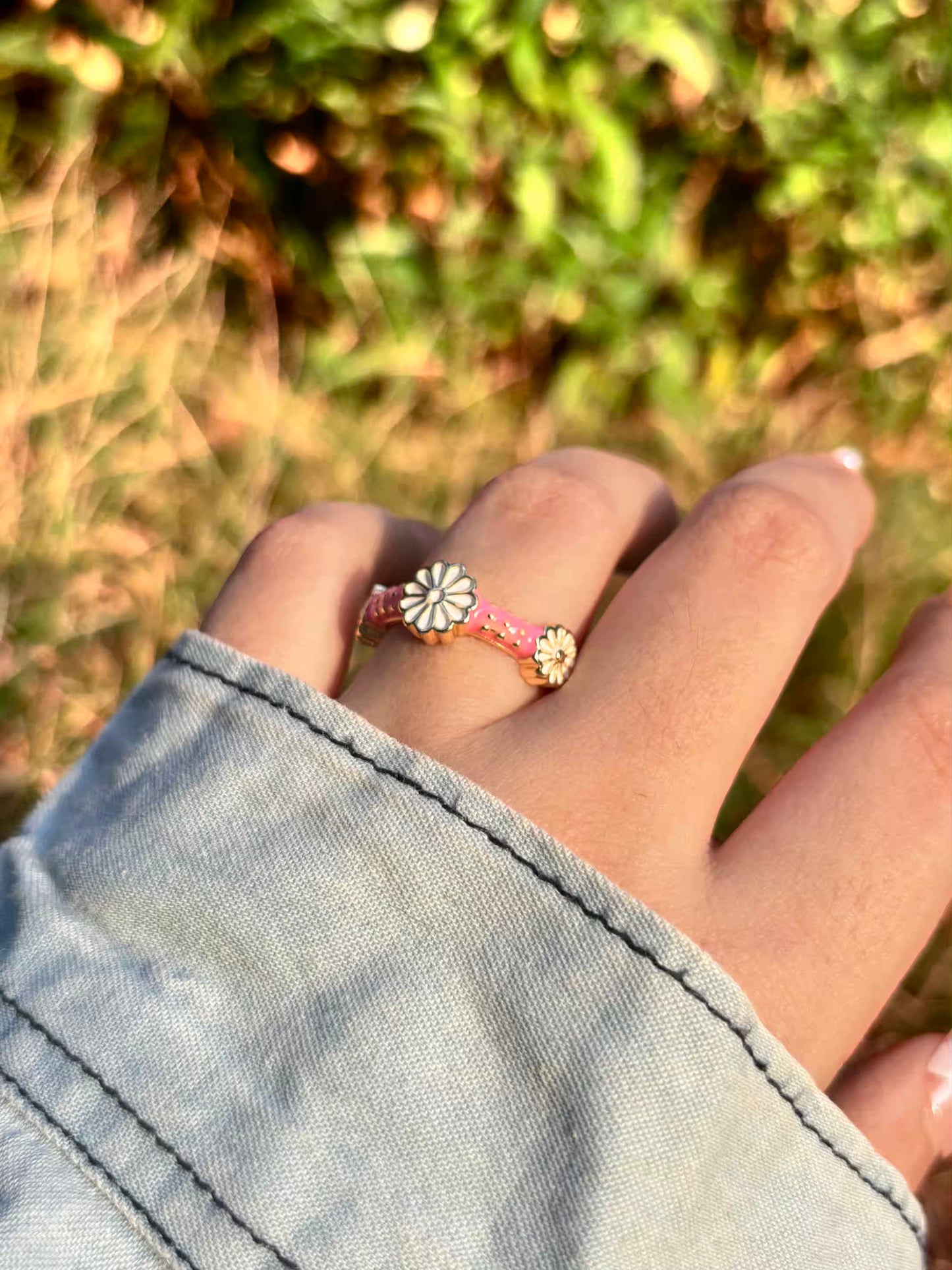 Pink Sunflower Band Ring - Adjustable