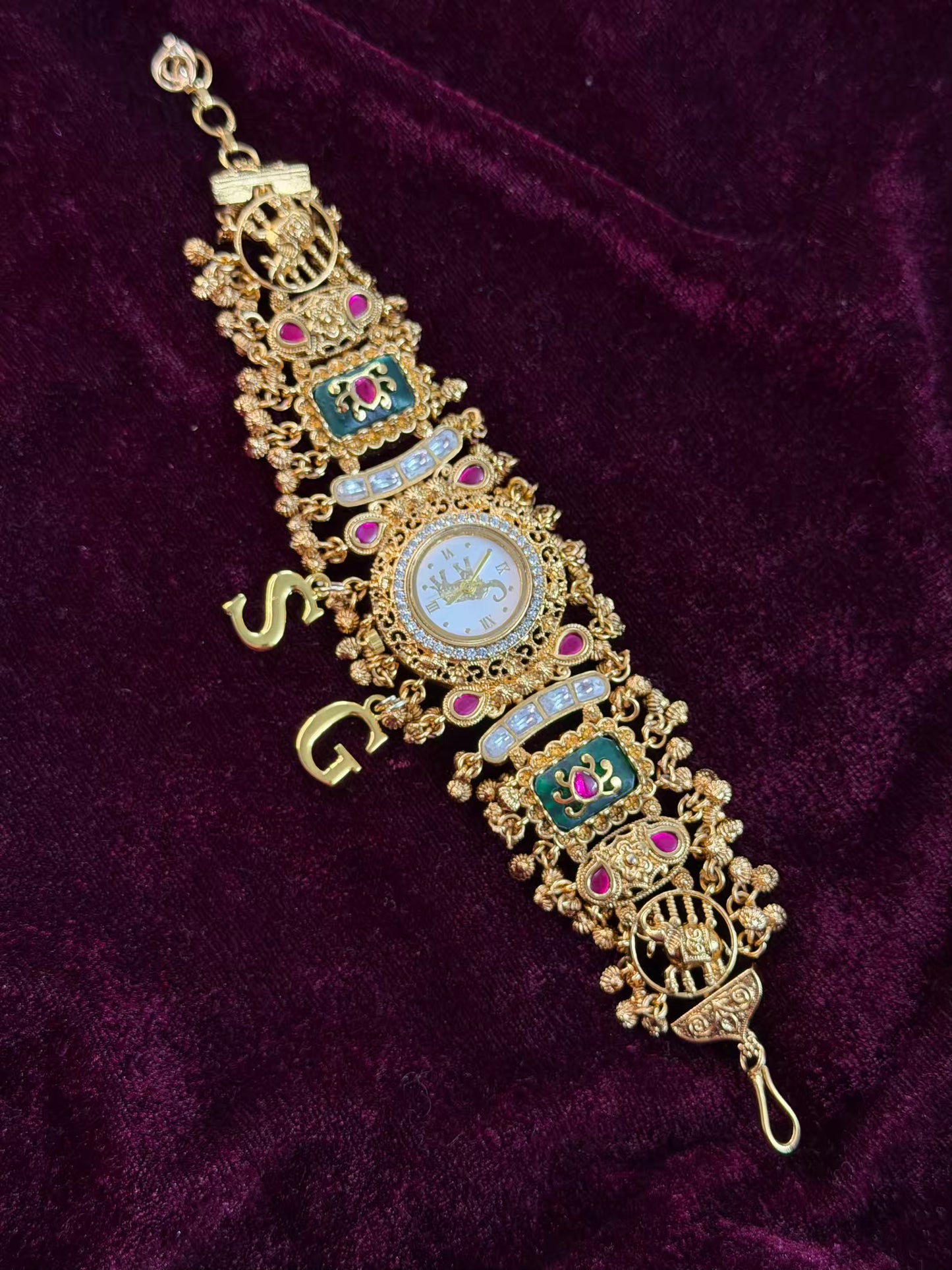 Green Dial Elephant Dial Maharani Watch Design Heritage Bracelet (Customise Initial )