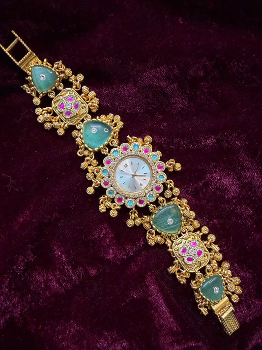 Mint Floral Premium Gold Rajwadi Gold Plated Heritage Maharani Watch