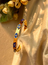 Load image into Gallery viewer, Blue Evil Eye Kada Bracelet Bangle - Gold
