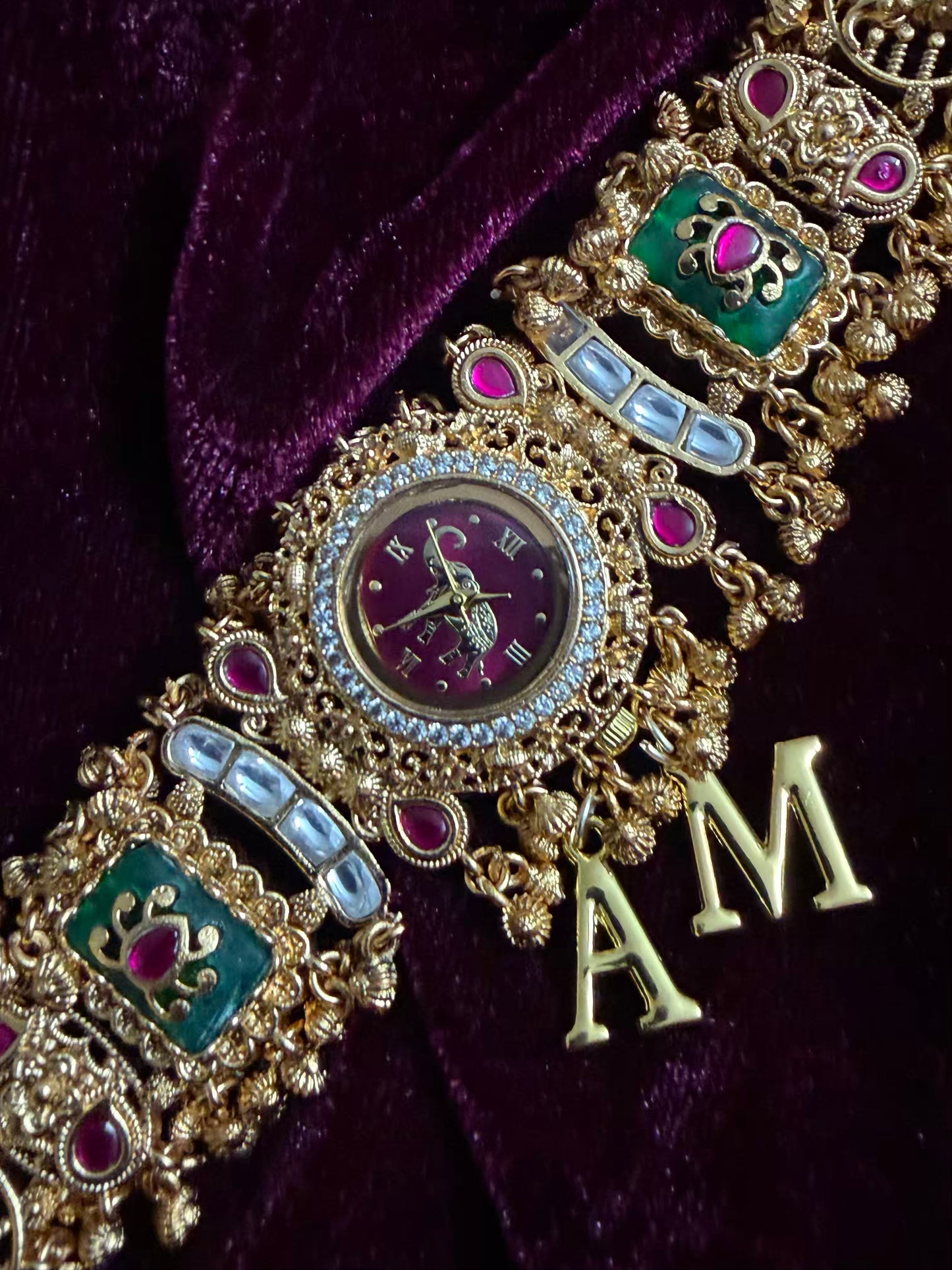 Burgundy in Green Elephant Dial Maharani Watch Design Heritage Bracelet ( Limited Edition )