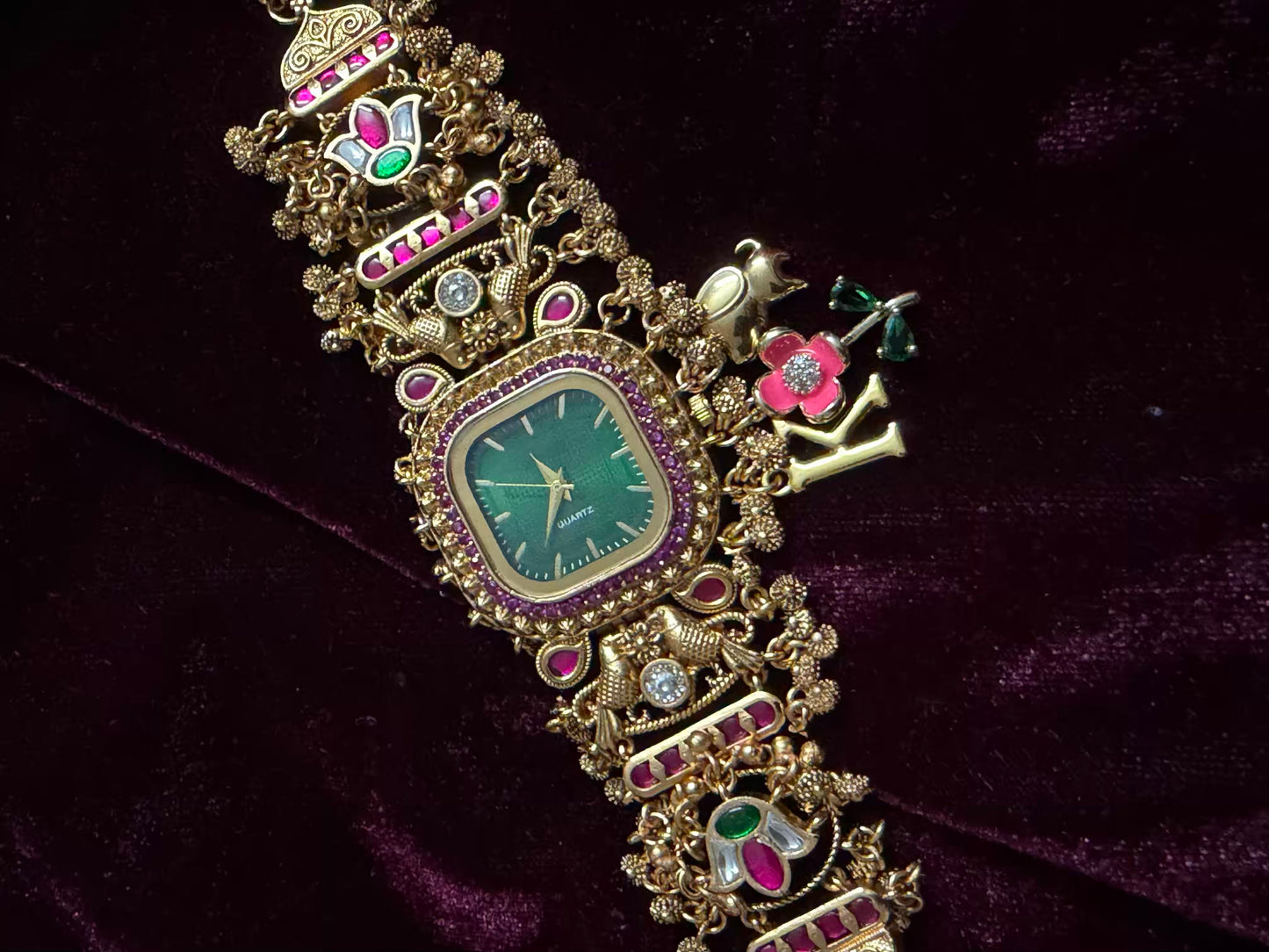 Square Dial Maharani Watch Heritage Bracelet with Charms