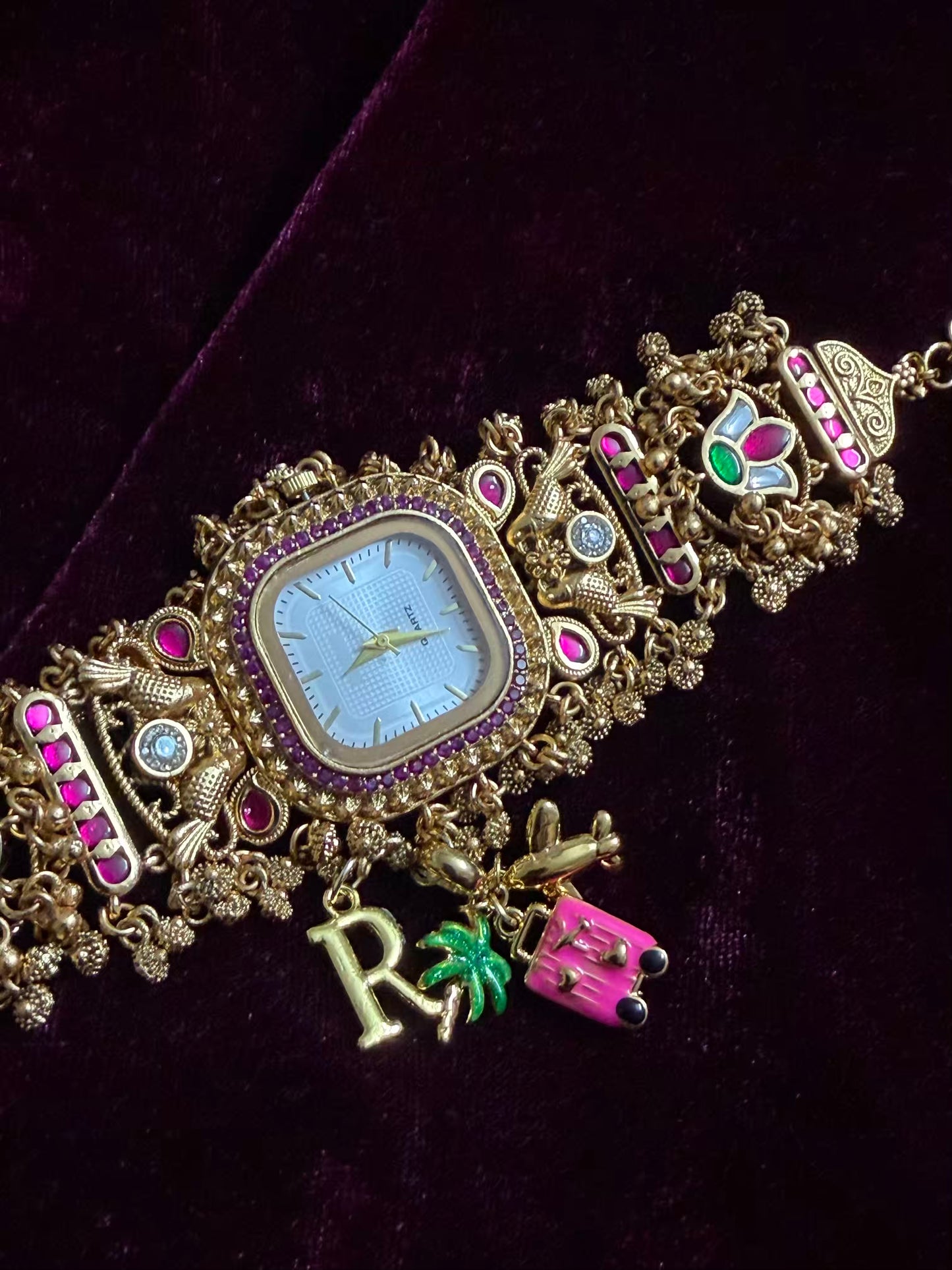 Square Dial Maharani Watch Heritage Bracelet with Charms