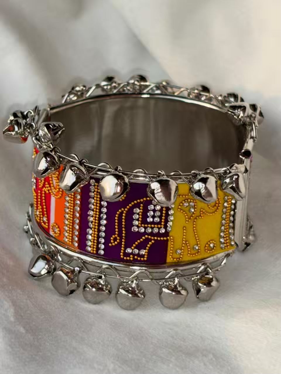 Elephant Style Designer Ghungroo Colourful Bracelet ( Silver )