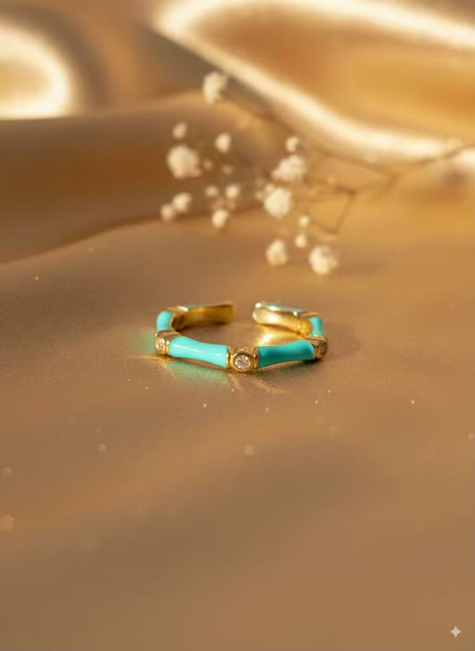 Sky Blue Hexa Gold  Plated Premium Ring (Adjustable)