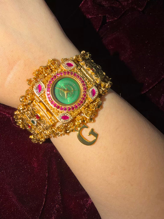 Rajtilak Green Dial Heritage Watch Rakhi in Premium Swarovski (Free Initial)