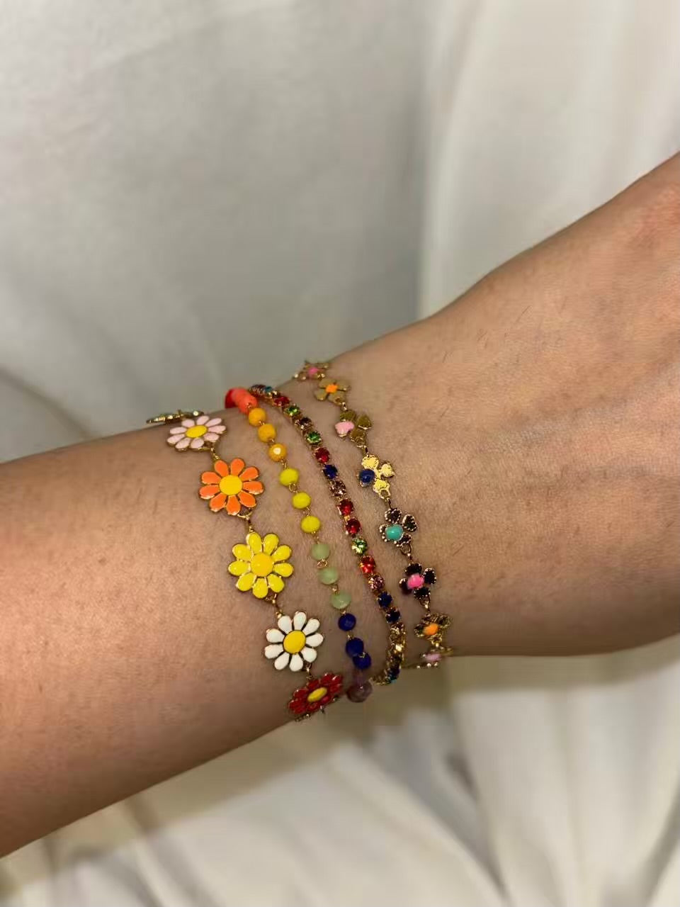 Premium Sunflower 4 Stacked Rainbow Bracelet