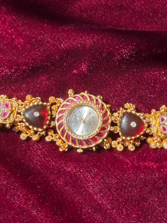 Pink Dial Loaded Rajwadi Gold Plated Heritage Maharani Watch