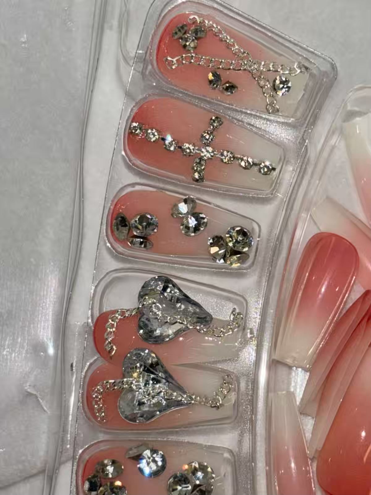Nude Cross French Shimmery Fancy Party Bridal Press On Nails ( Set of 24 )