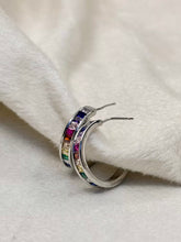 Load image into Gallery viewer, Multi Colourful Rainbow Huggies Earrings Studs - Silver Plated
