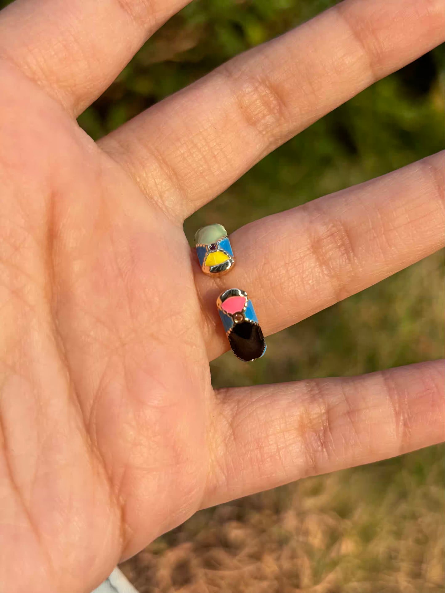 Multicoloured Cross Band Ring - Adjustable
