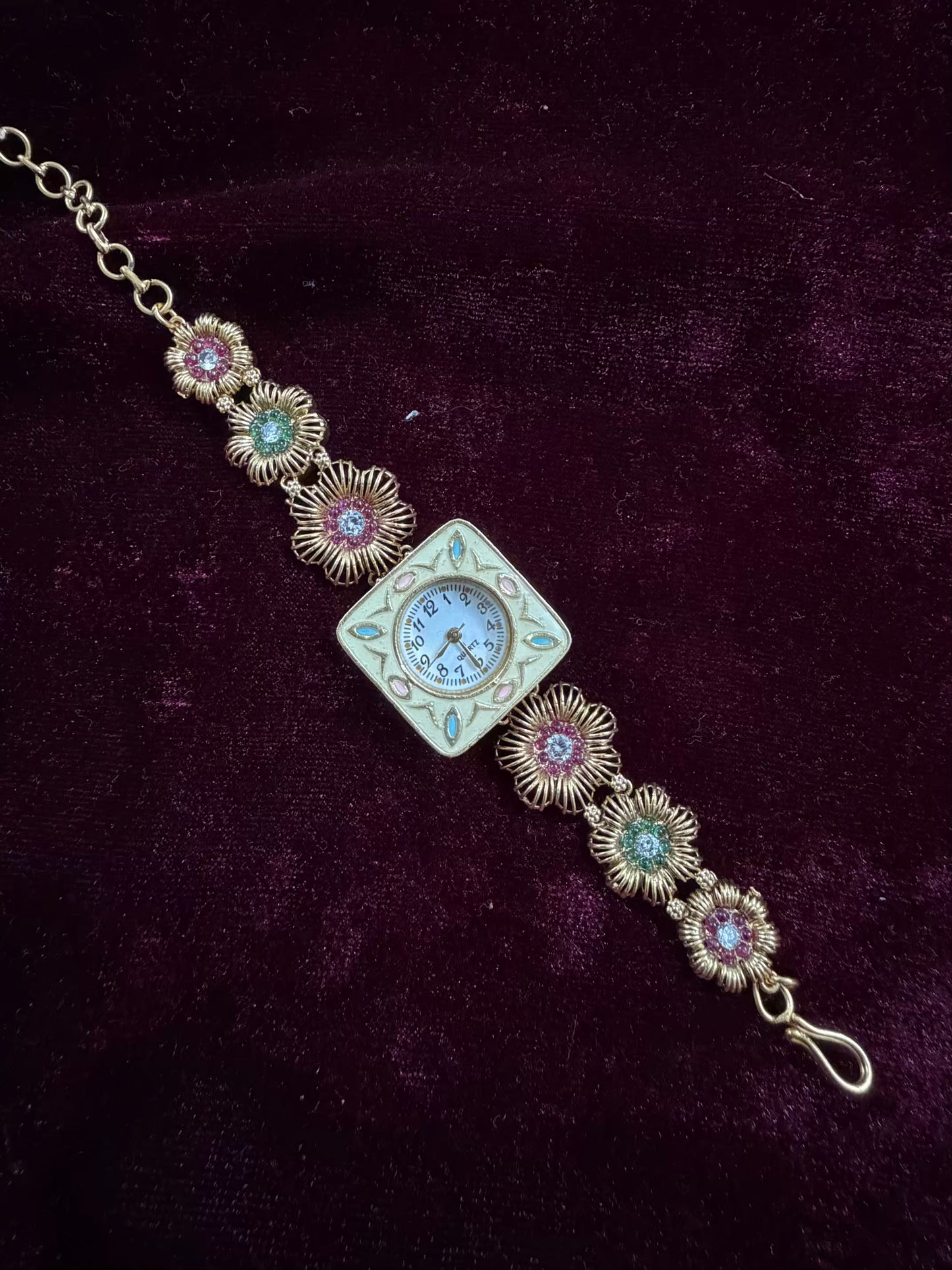 Square Dial Maharani Kundan Watch Design Heritage Bracelet