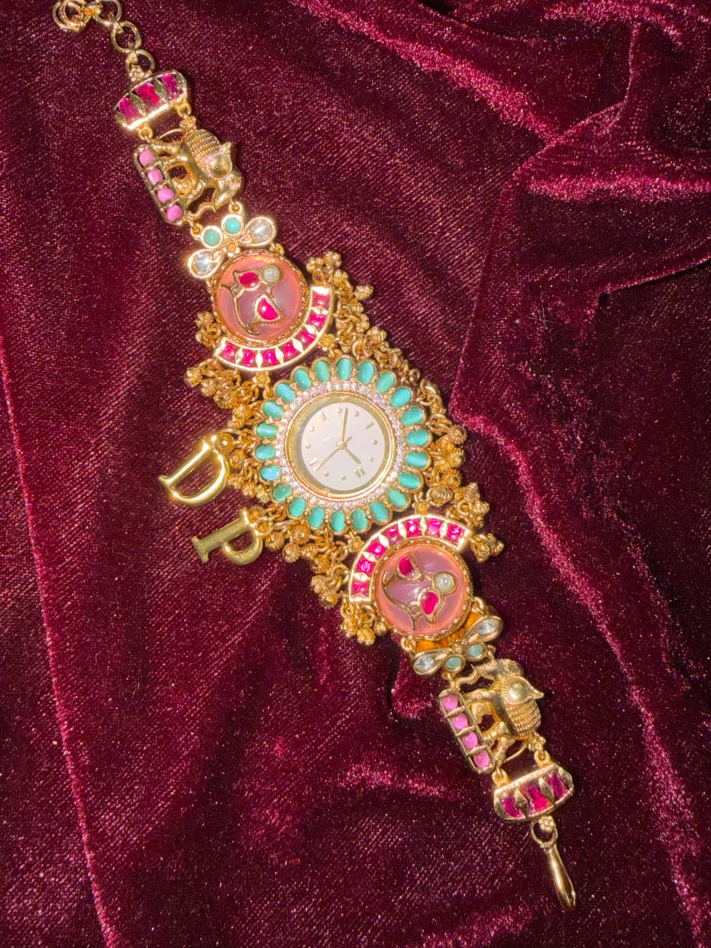 Rose Pink Blue Dial Maharani Watch Design Heritage Bracelet