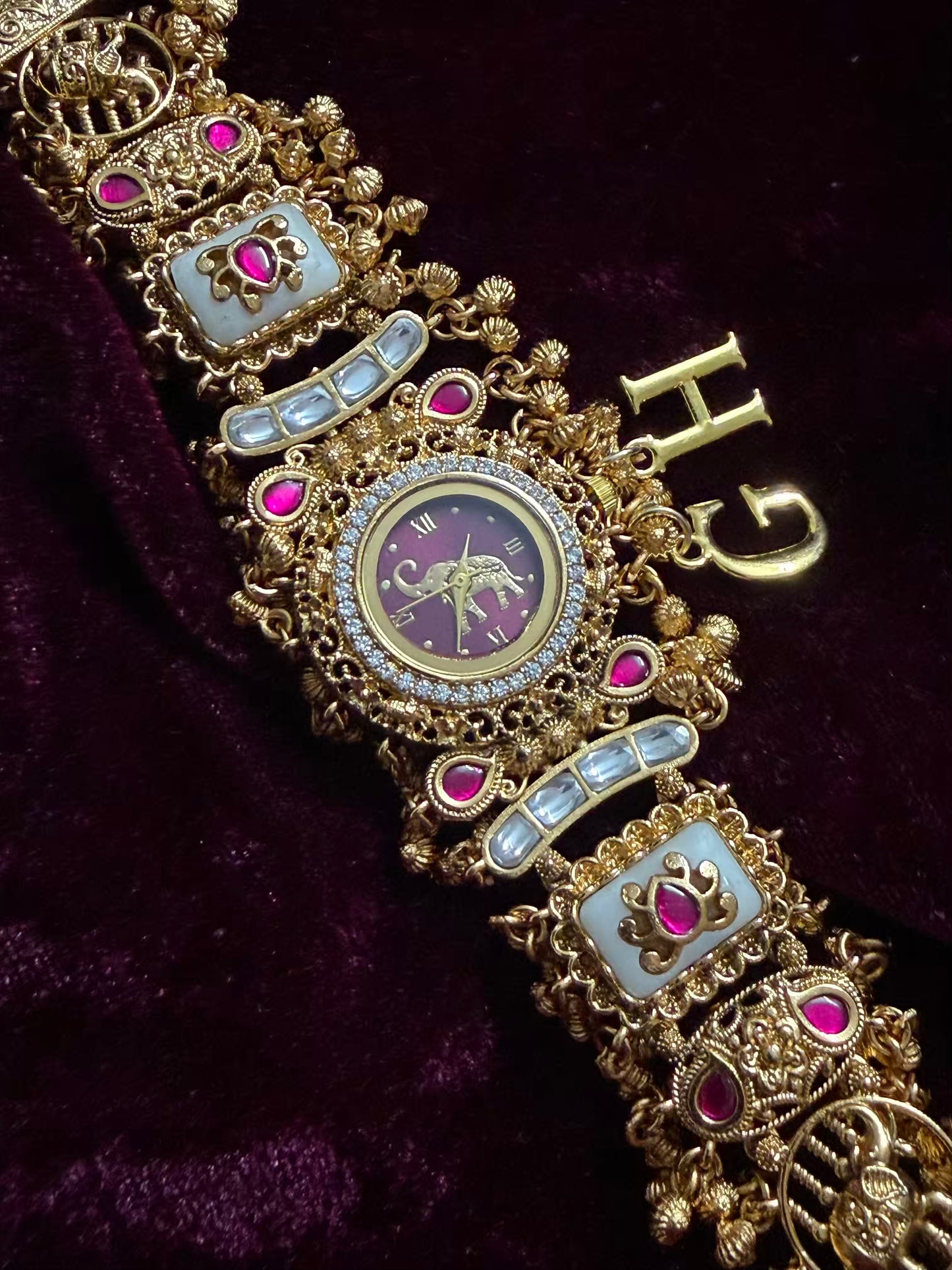 Burgundy Elephant Dial White Maharani Watch Design Heritage Bracelet ( Limited Edition )