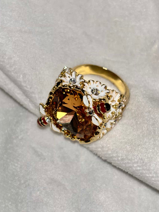 Honey Bee Infused Ring- Gold Size 8