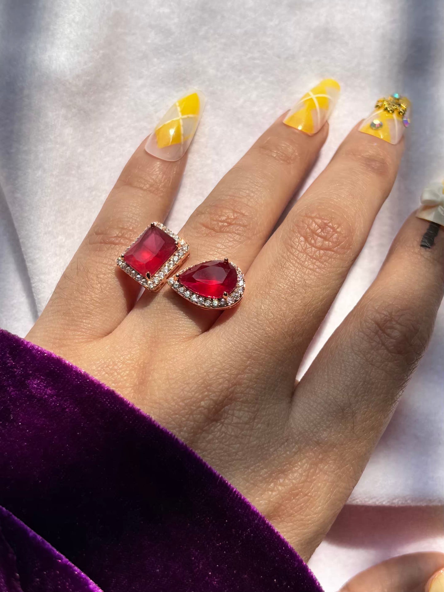 Dual Red Duby Royal Solitaire Ring ( Rose Gold ) - Adjustable