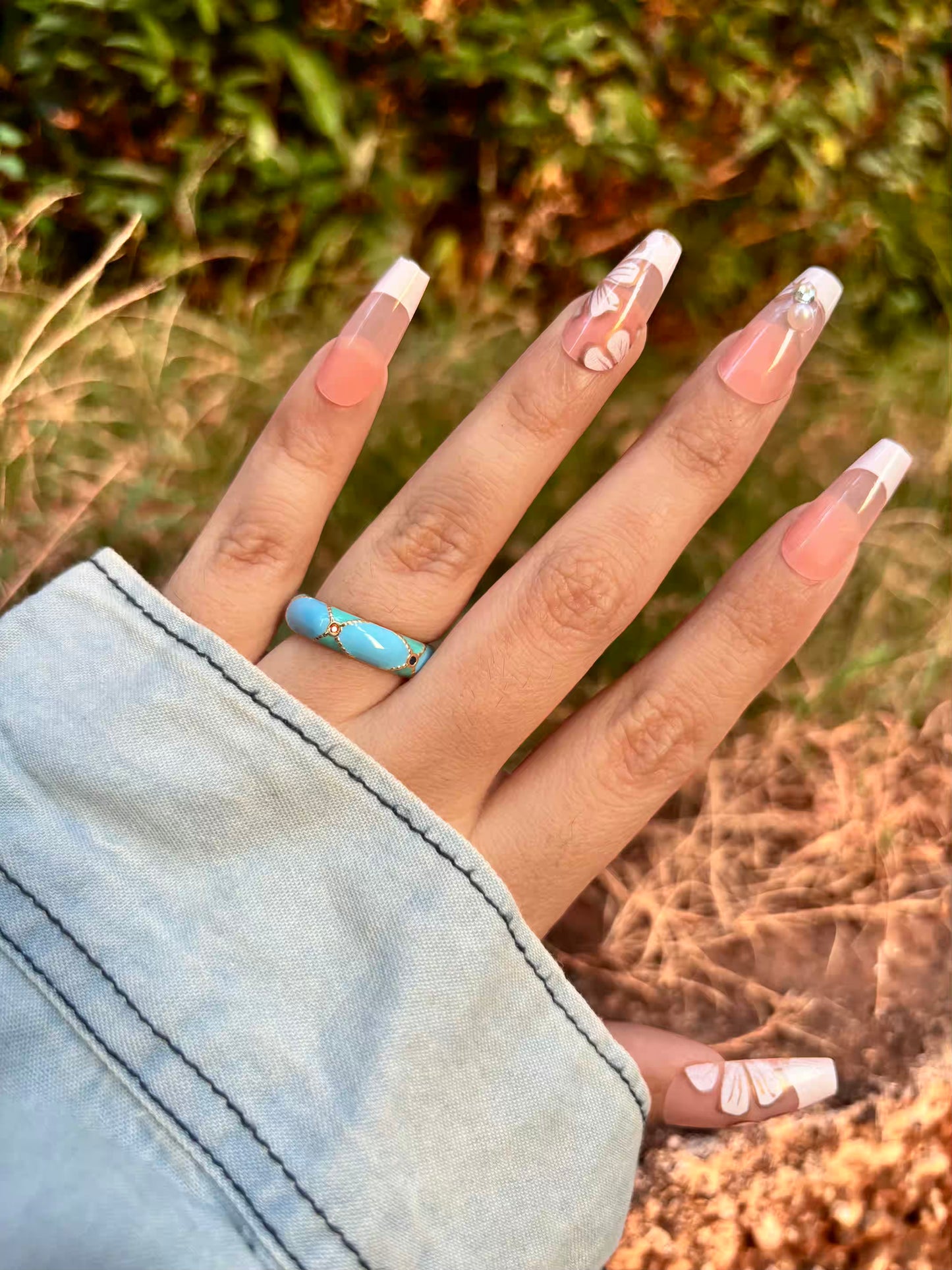 Blue Green Criss Cross Band Ring - Adjustable