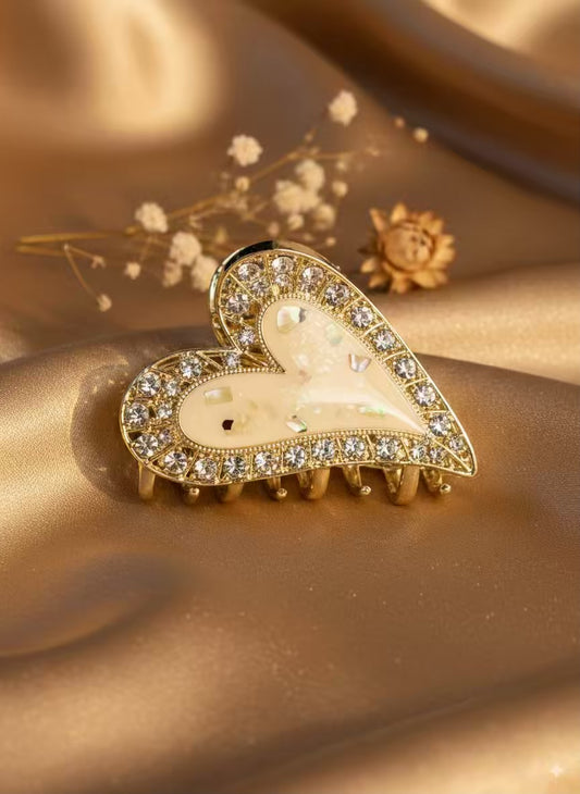 Pearly Chips Heart Premium Claw Clip - Gold Plated