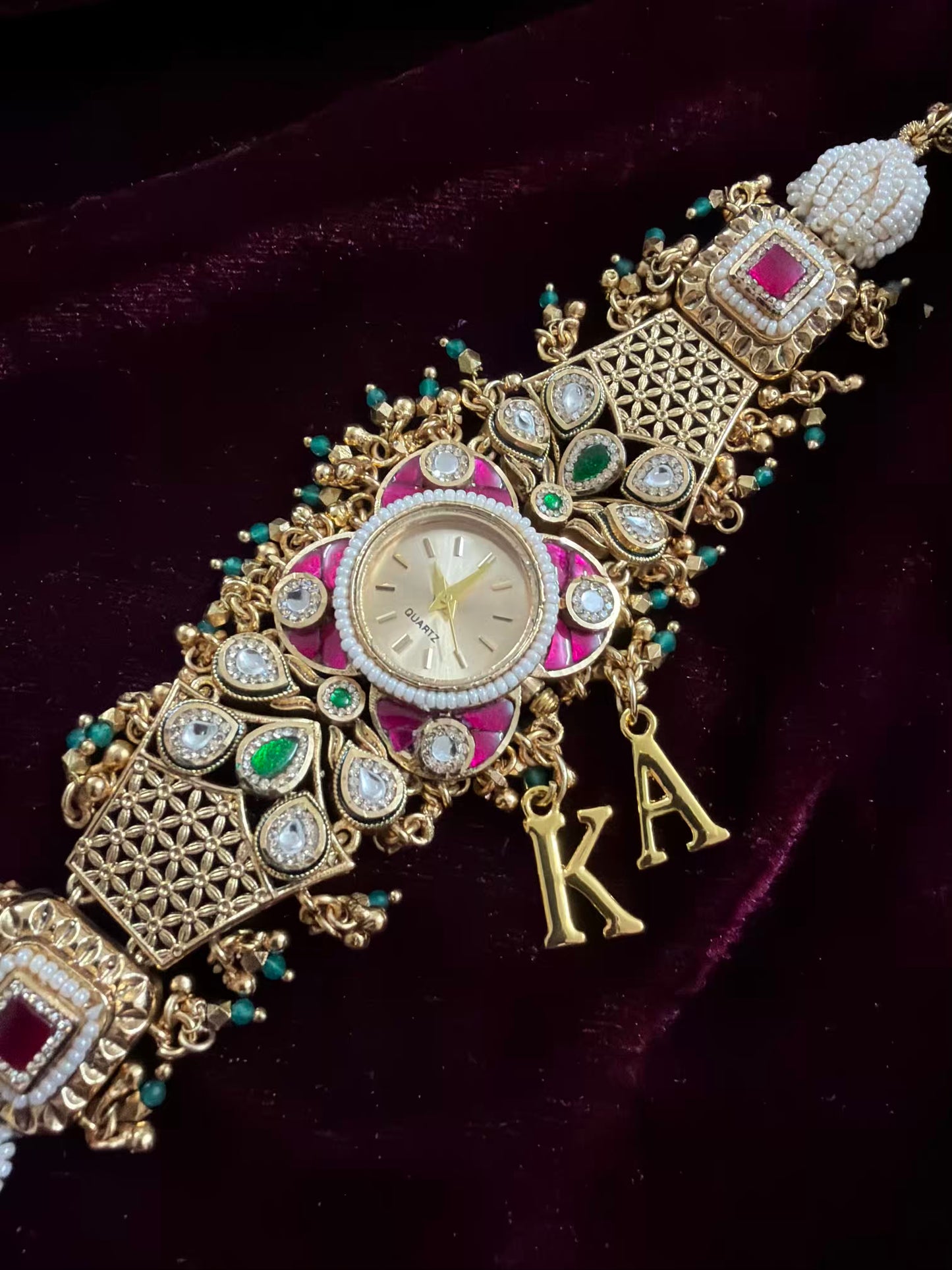 New Launch Kundan Floral Premium Gold Maharani Watch Design Heritage Bracelet ( Initials will be customised )