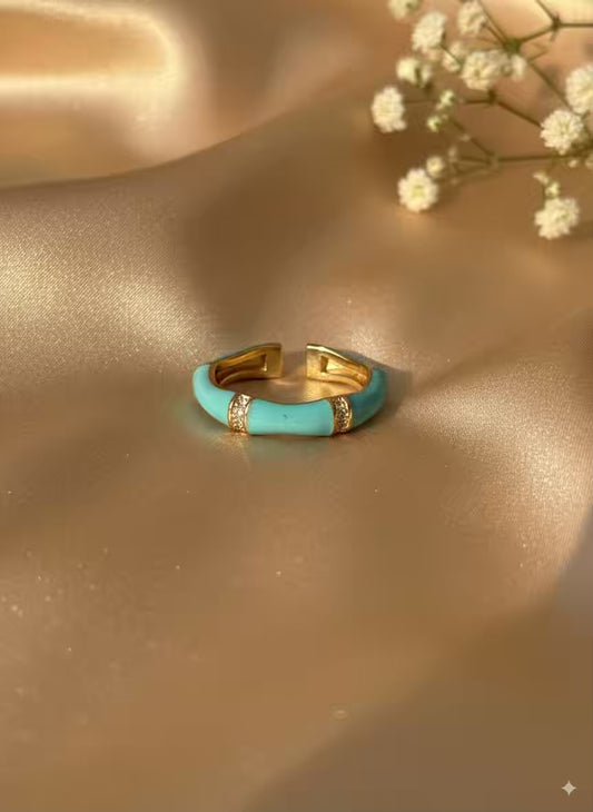 Sky Blue Bamboo Gold Plated Premium Ring (Adjustable)
