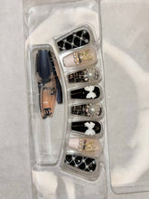 Load image into Gallery viewer, Pearly Black Fancy Party Press On Nails ( Set of 24 )
