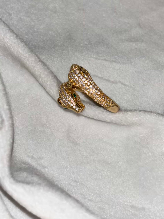 18k Loaded Diamonds Gold Dual Snake Ring Adjustable