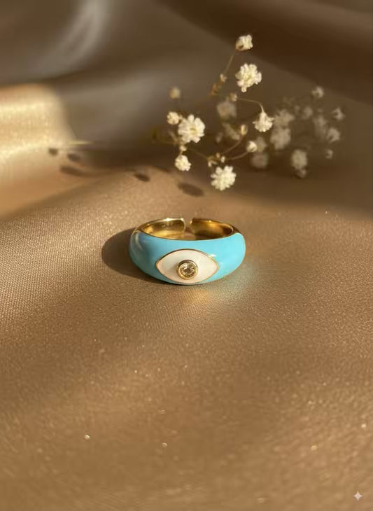 Blue Evil Eye  Chunky Gold Plated Premium Ring (Adjustable)